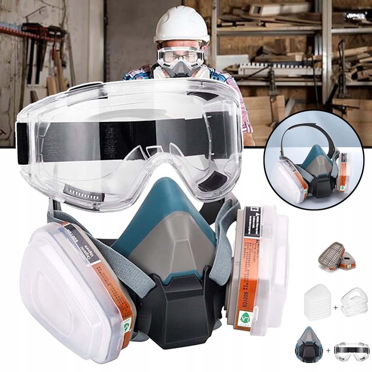 Merkloos Beschermend Ademhalingsmasker met Goggles - Stof- en Verfspuit Bescherming