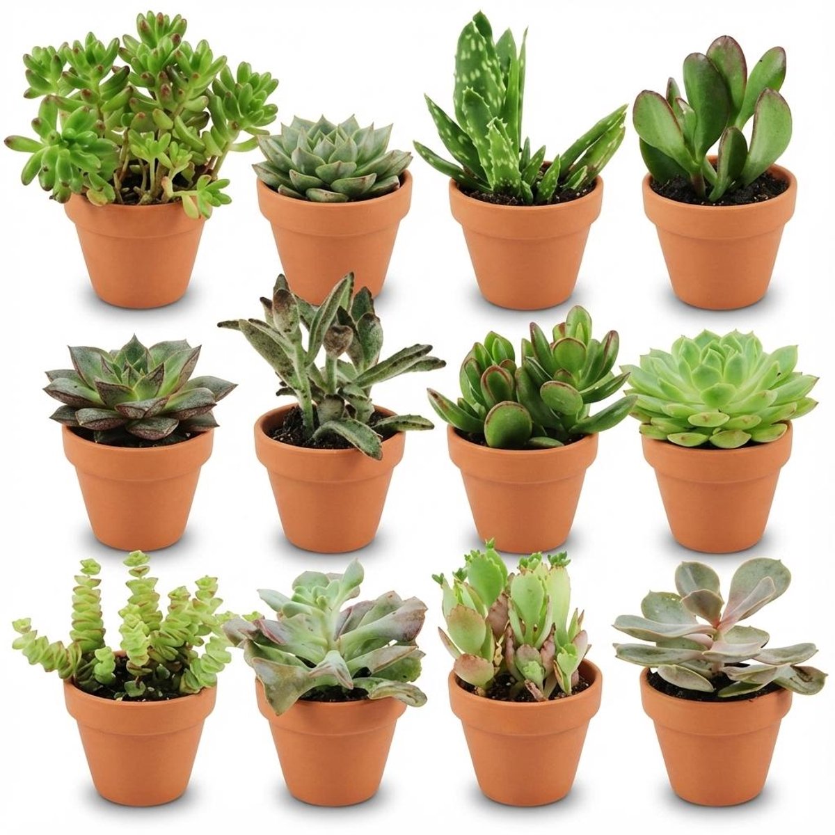 Mini Succulenten Mix - 12 Stuks - Ø 8,1 cm - Hoogte: 5-10 cm - Terracotta Potten
