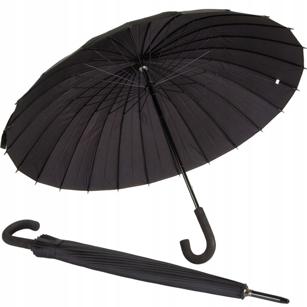 Merkloos Grote zwarte paraplu, 24 lengtes, unisex, stalen constructie