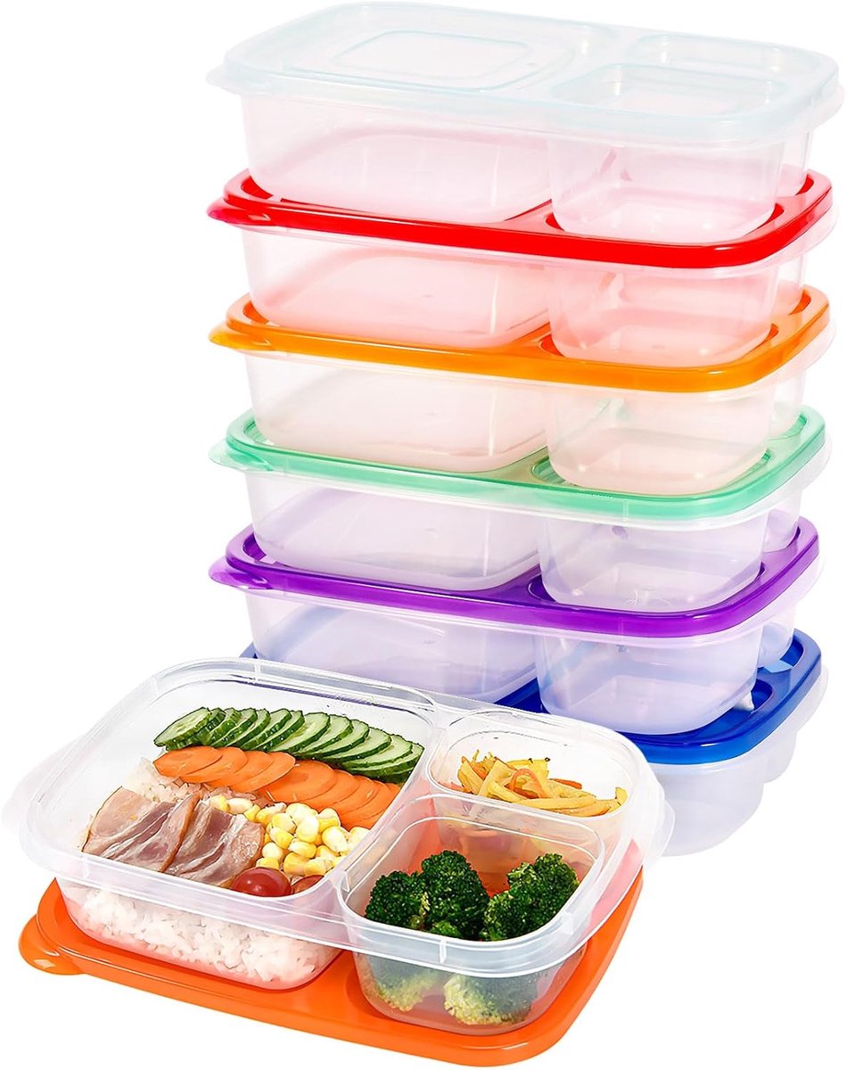 Lunchdozen Set van 7 - Drie Compartimenten - BPA-vrij - Magnetron- en Vaatwasmachinebestendig - ShopVlot