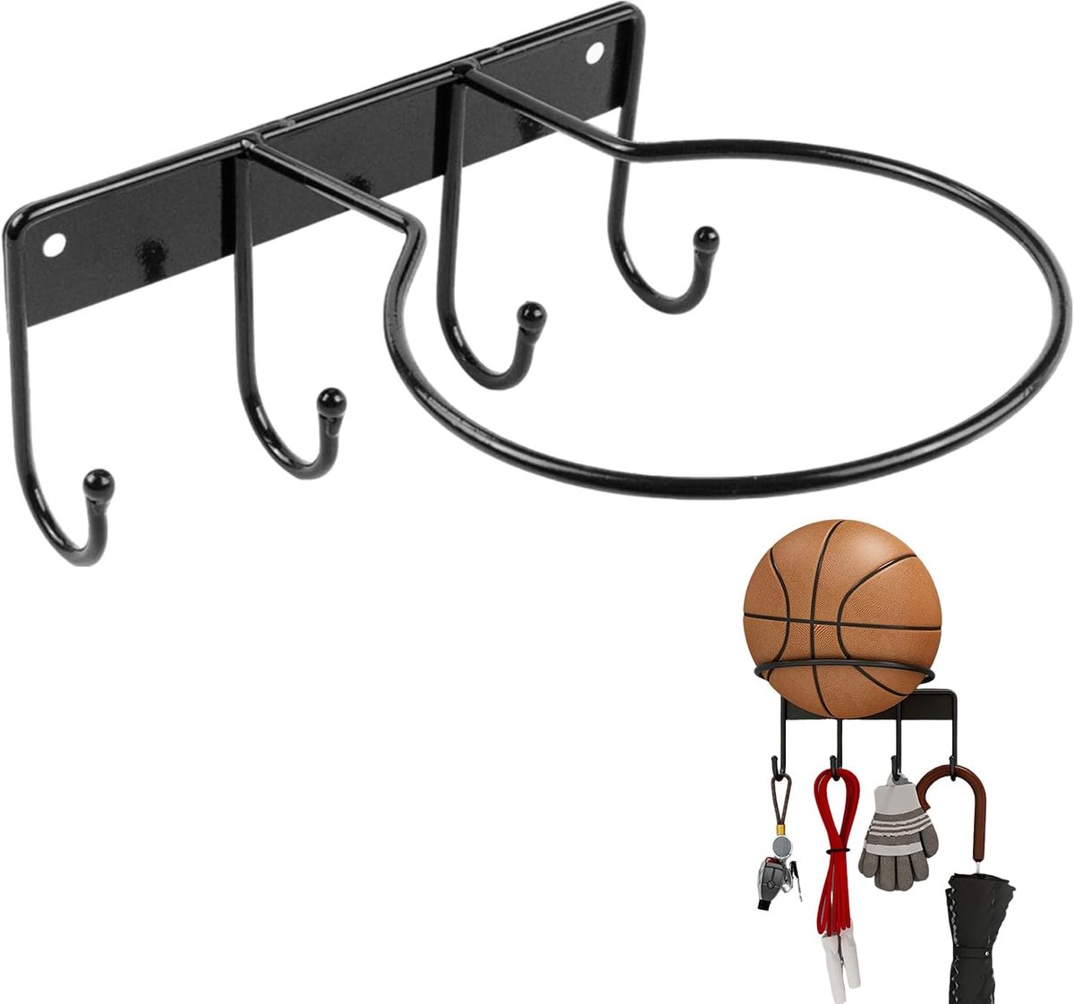 Ballhouder met 4 haken - metalen wandopslag - geschikt voor basketbal, volleybal en voetbal - ShopVlot
