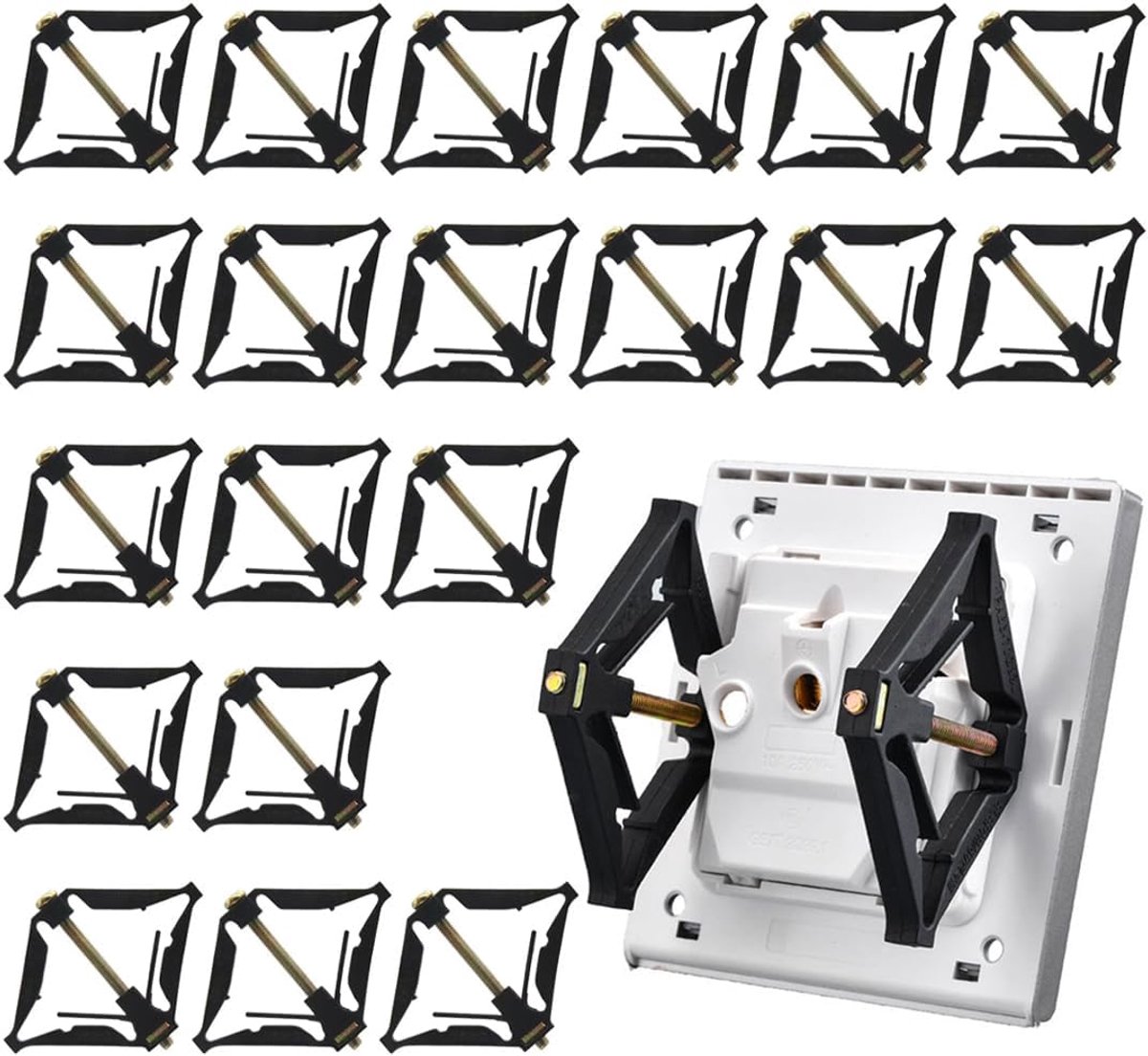 20 stuks schakelaars cassettes reparatie steunstang houders met schroef voor reparatie van cassettes voor wandschakelaar reparatieset elektrische kast gebroken haakhouder, Zwart, A