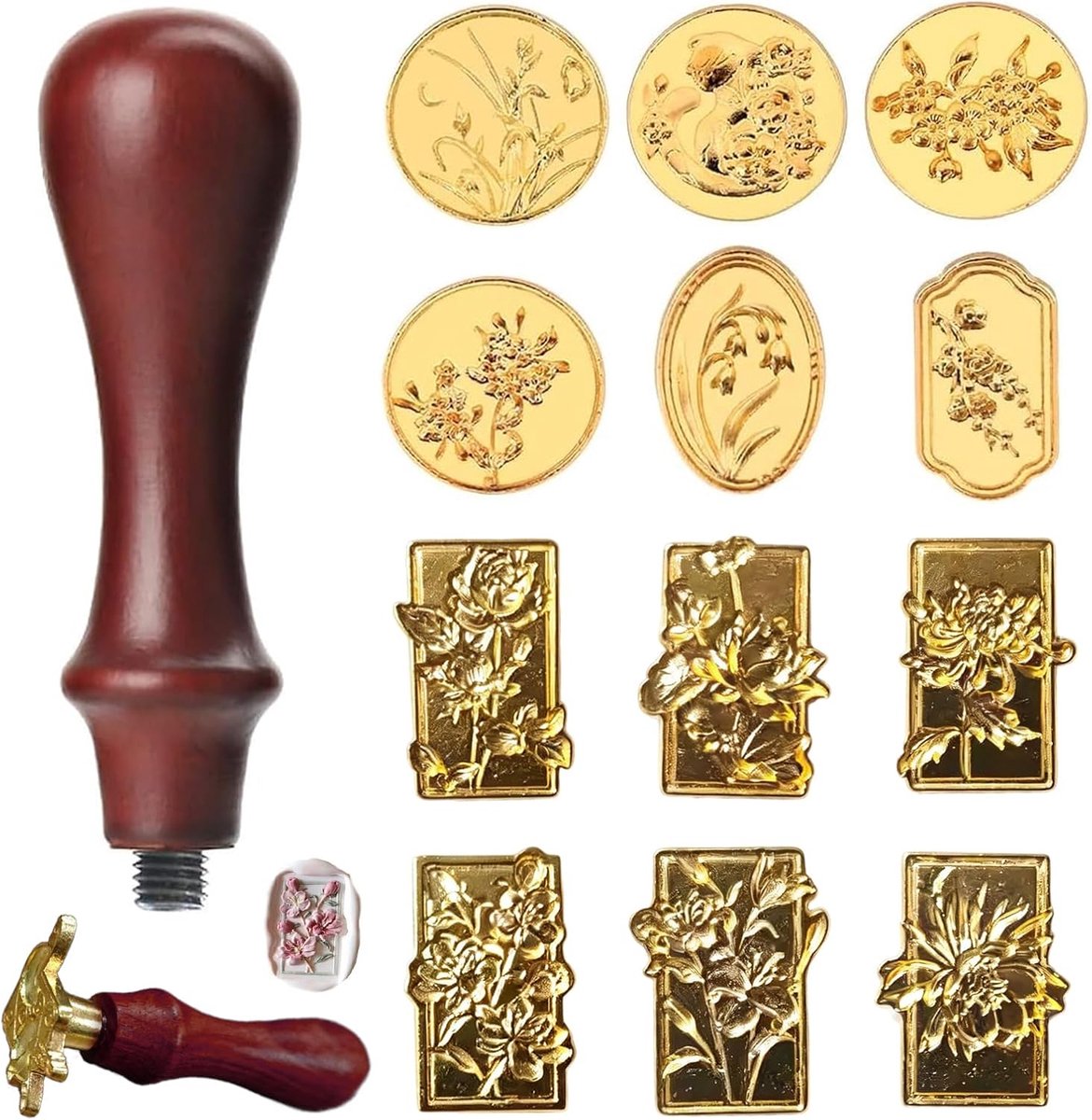 12 stuks, afneembare zinklegering, zegelstempel met houten handvat, verdikte zegelwas, zegelwas, voor geschenken, uitnodigingen, enveloppen en doe-het-zelf