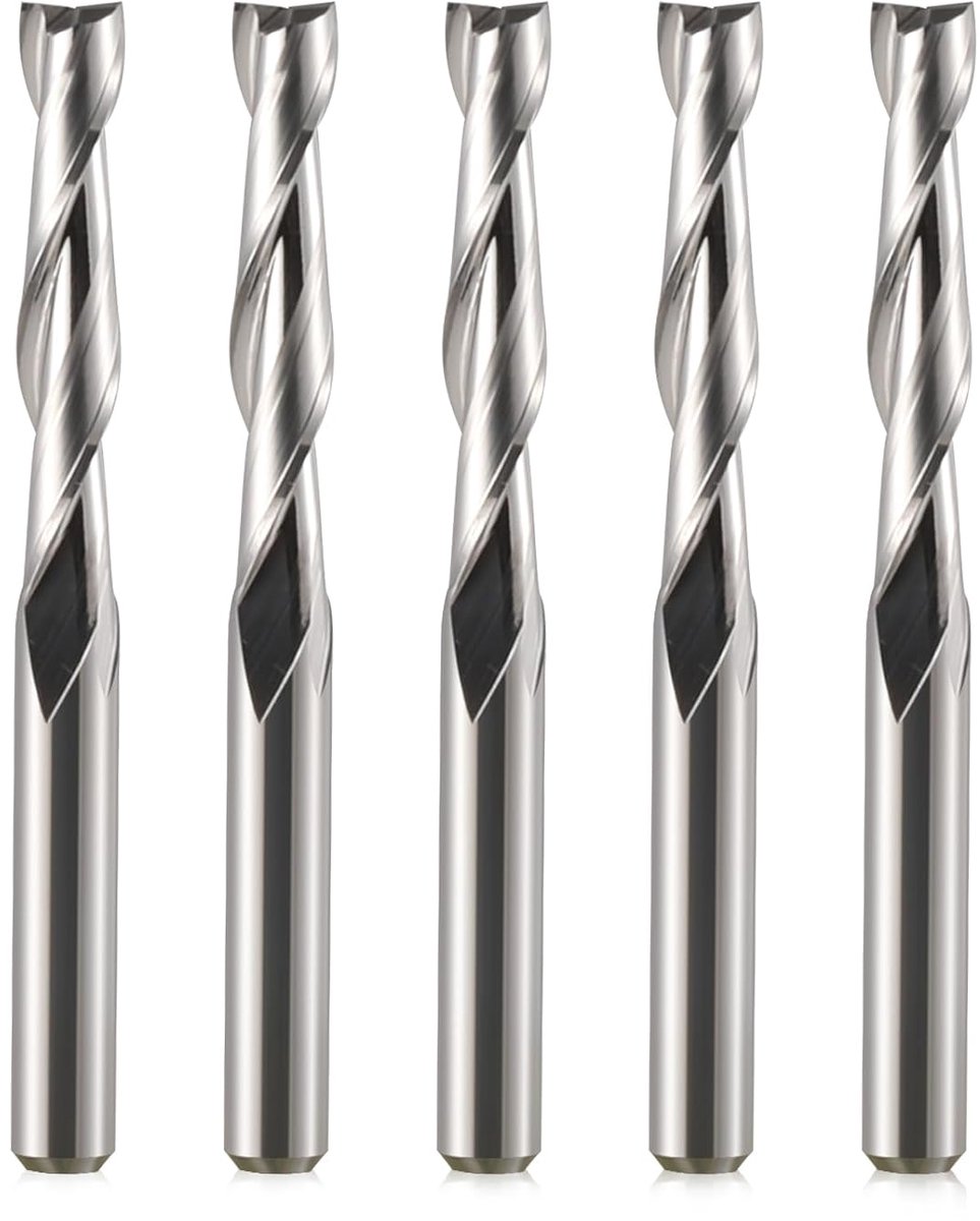 5 stuks 2-snijdende hardmetalen spiraalfrezen met inkeping - 4 mm schacht, 22 mm snijdiepte, 45 mm totale lengte voor hout, eiken, MDF bij CNC-timmerwerk