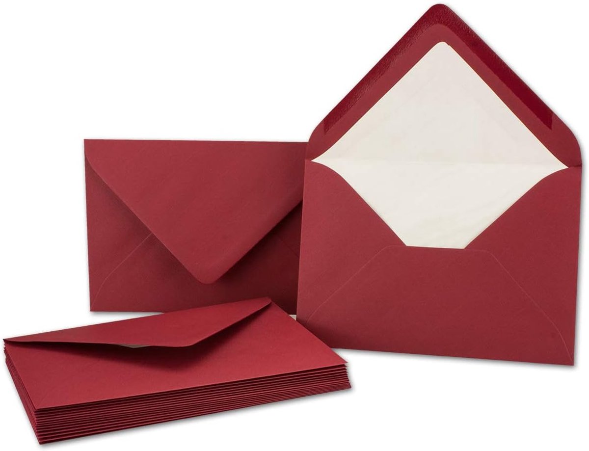 25x enveloppen in donkerrood - brief-omslagen in DIN B6-12,5 x 17,6 cm geribbeld papier - wit zijdevoering voor Kerstmis & feestelijke gelegenheden