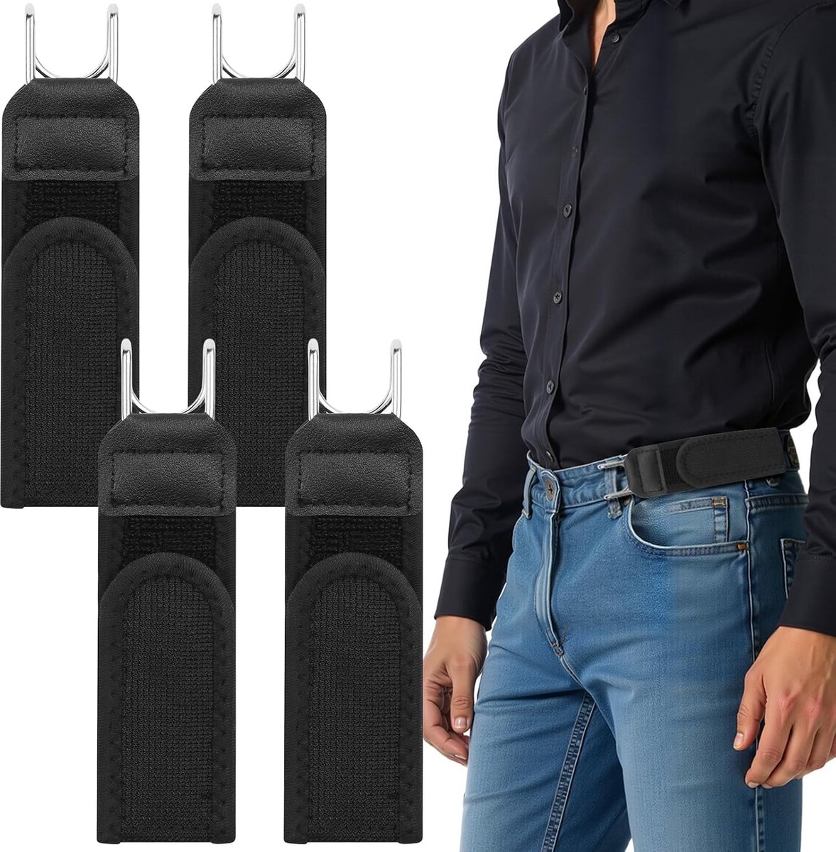 4 Stuks Gordel Zonder Spanne Voor Heren Dames, Onzichtbare Elastische Gordel met Verstelbare Sleutel en Gordels met Metalen Haken, Comfort en Eenvoudig te Bedienen, Voor Beroep Vrije tijd Zakelijk