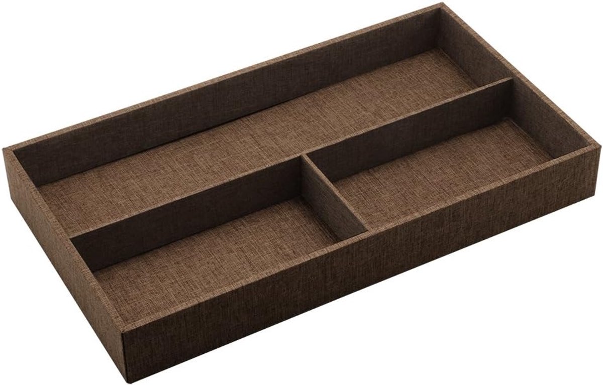 Trays - Dienblad met 3 vakken, stapelbaar, middelgroot, van stof, donkerbruin, voor voorwerpen en sieraden