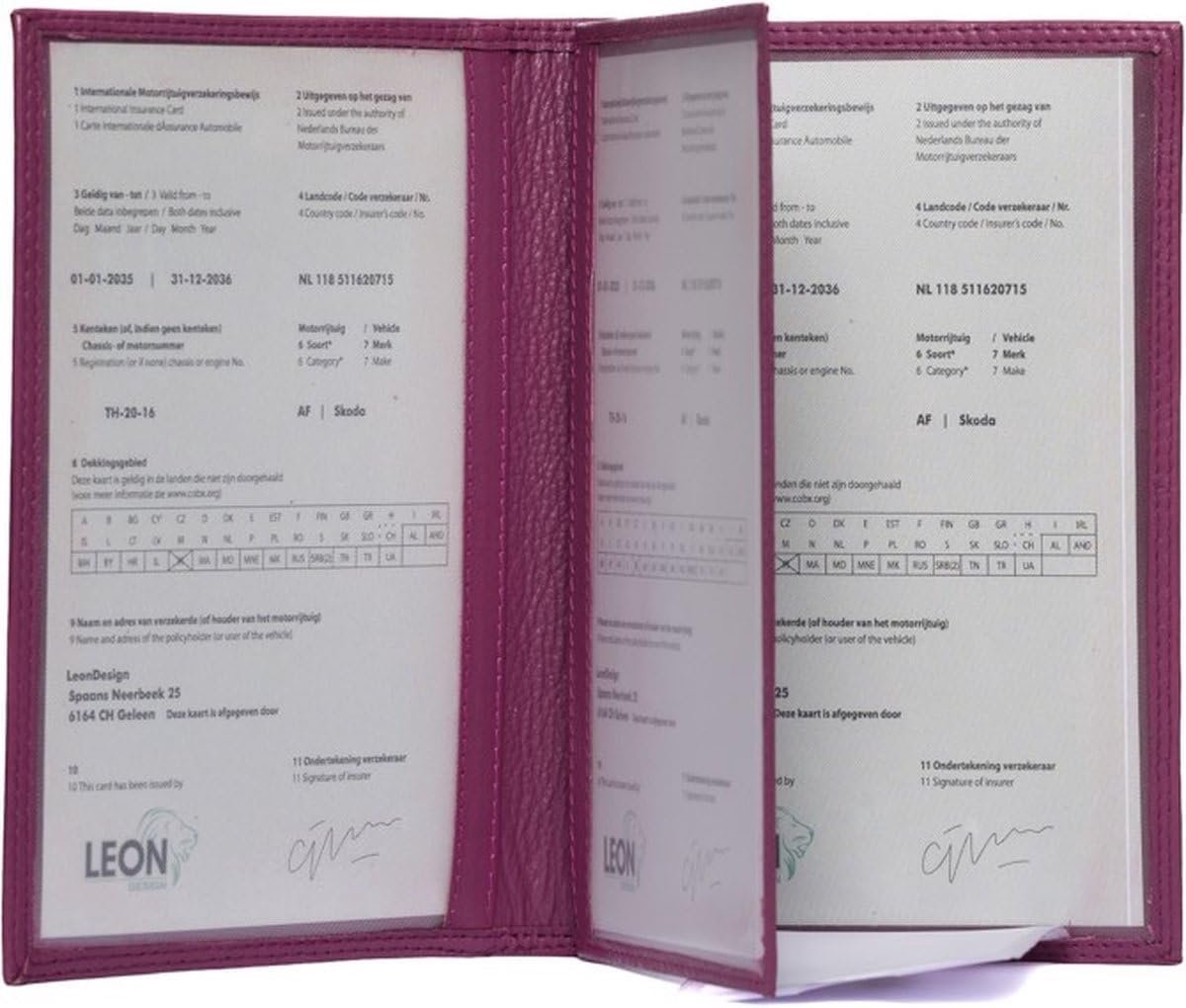 Papieren map auto - Compact - Leer - Fuchsia - Handgemaakt voor sleutels en kaarten - SnelShoppen