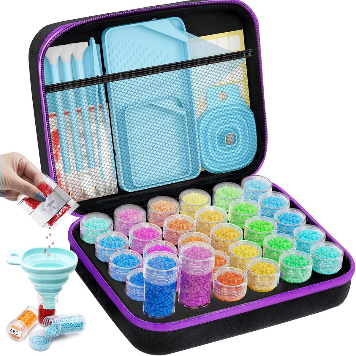 Opbergdozen voor diamantschilderen, 30 vakjes voor kralen met 5D-diamantkunstaccessoire- en gereedschapset
