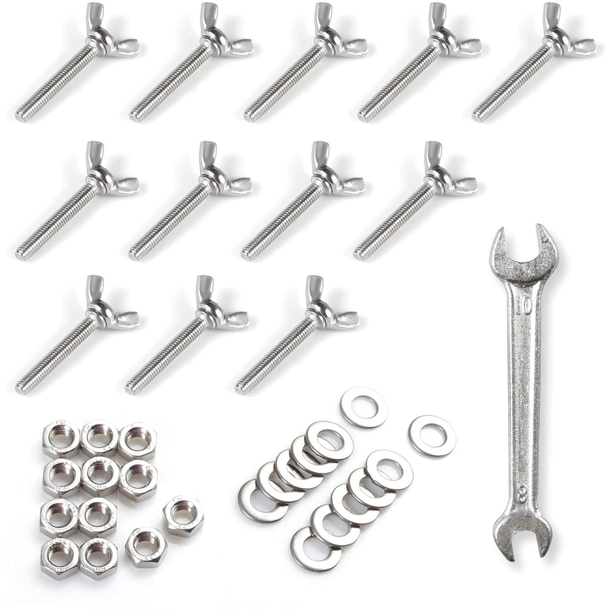 Vleugelschroeven M6 x 40 mm vleugelschroef vleugelschroef 304 roestvrij staal vleugelschroeven met zeskantmoer platte schijf en sleutel voor het vastdraaien met blote handen