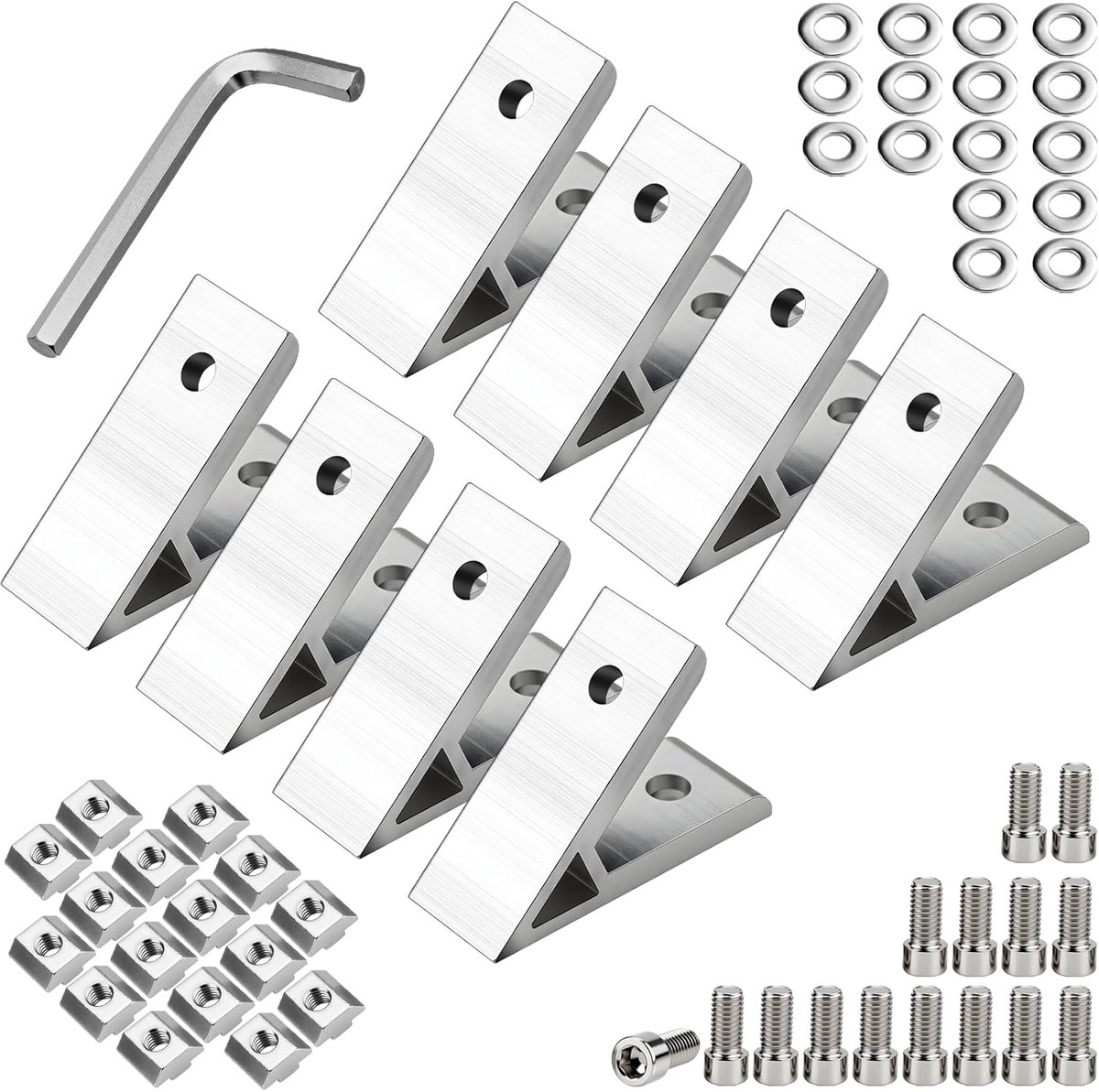 Aluminium profielverbindingen, 8 stuks, 20 x 20 mm, aluminium profielhoekverbinders, 45 graden hoekconnector voor stangprofiel, doe-het-zelfprojecten
