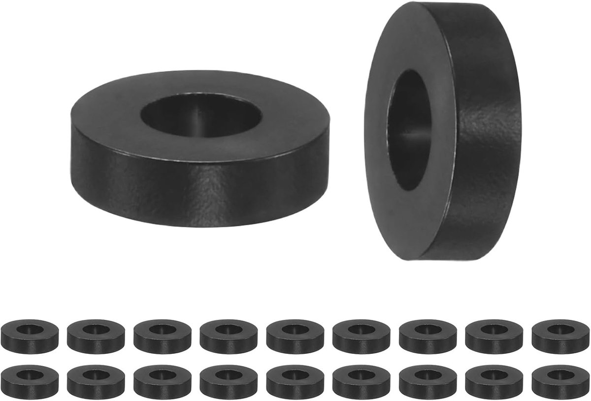 METERXITY Set van 200 nylon ringen, 3,2 mm ID 7 mm OD 2 mm lengte ronde plastic afstandhouder afstandhouder niet-schroefdraad voor M3-schroeven/bouten/stopcontact/schakelaarhouder [zwart]