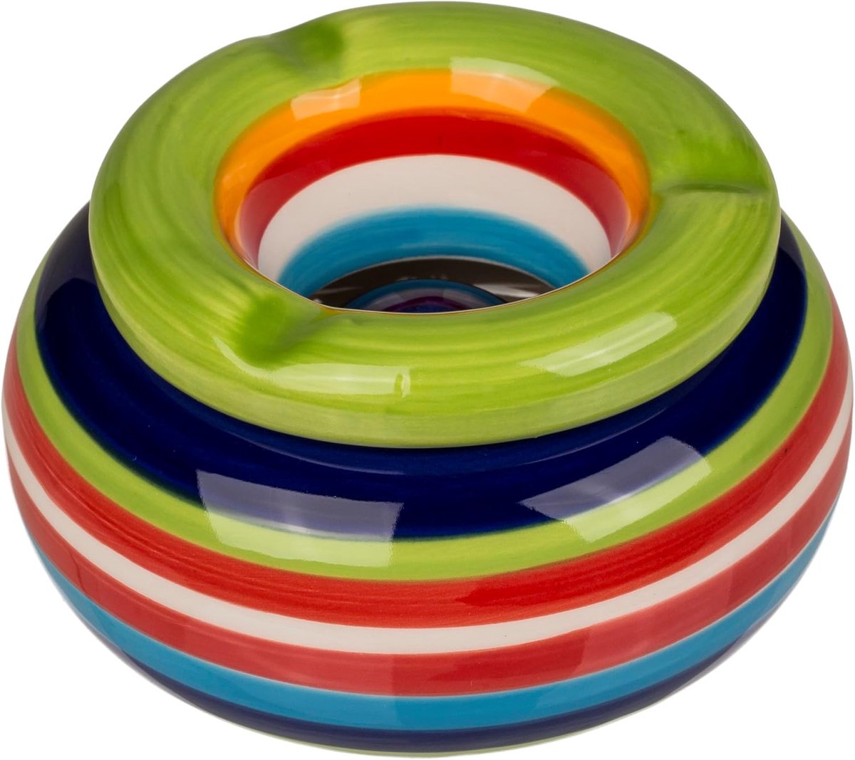 Asbak van keramiek, winddicht, met meerkleurige strepen, 11 x 6 cm, 4 verschillende kleuren