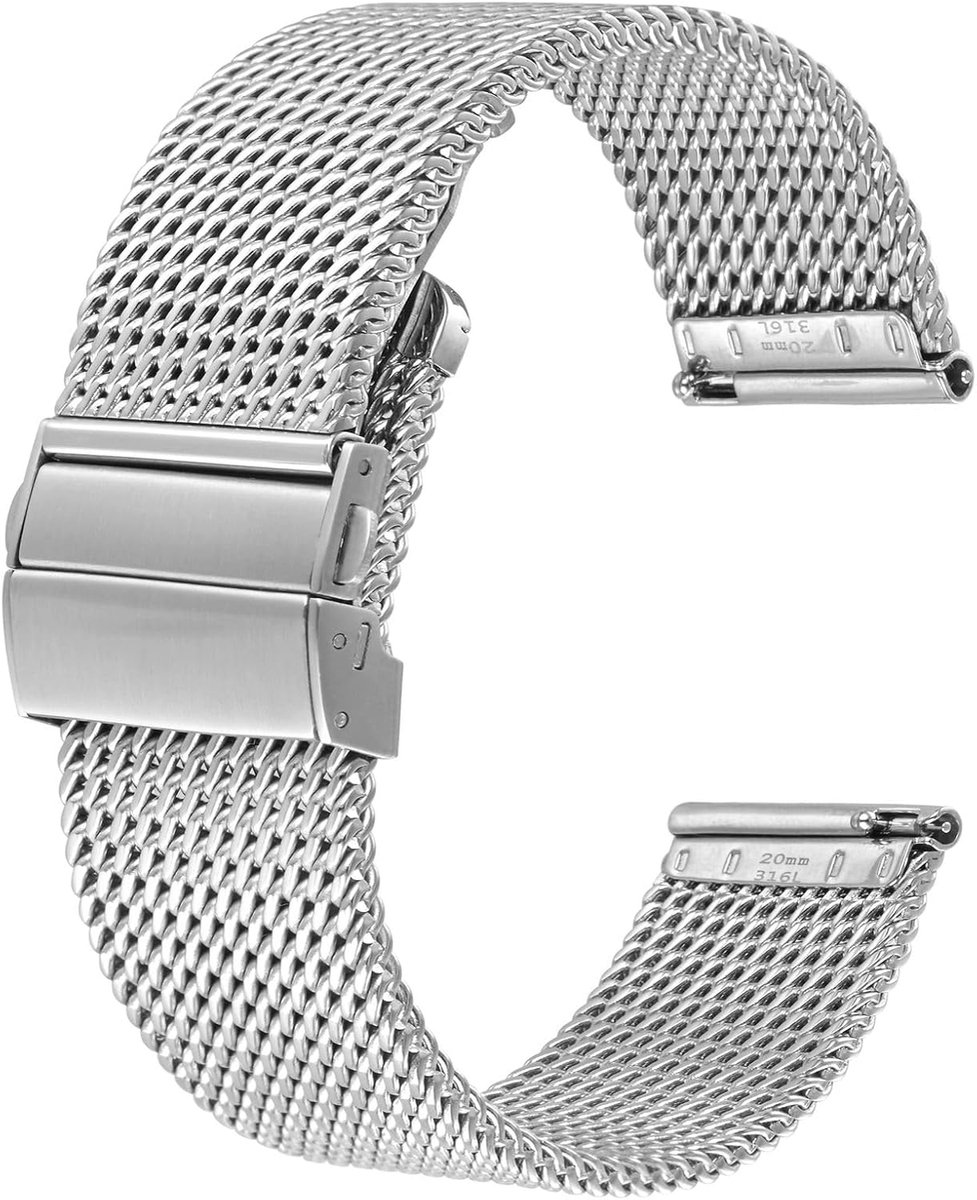 Horlogebanden, vouwsluiting, 316L roestvrijstalen mesh horlogebanden, snelsluiting vervangende band voor mannen en vrouwen, 18 mm, 20 mm, 22 mm