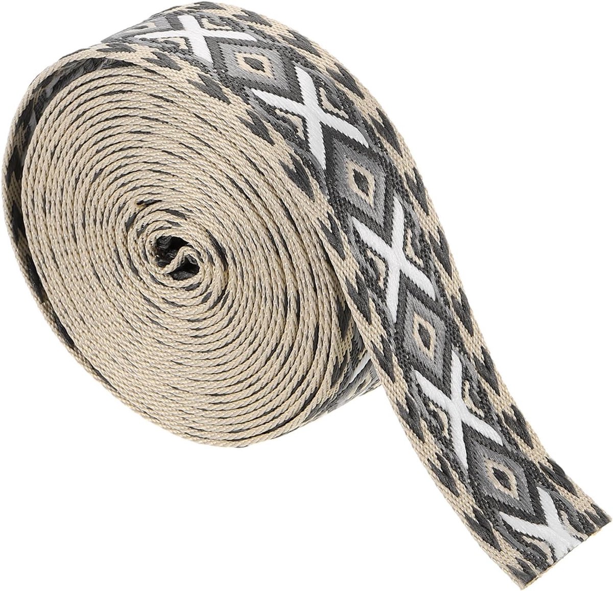 5 yards katoenen riem, 38 mm jacquard borduursel van polyester riem voor portemonnee, tasriem, riem voor portemonnee, tas, handwerk, kleding, grijs-wit