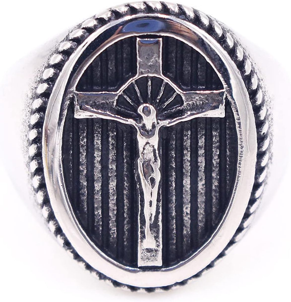 Cross Jesus heren Rvs Ring Mode Mannelijke Dominante Stalen Ring US Code 7-15#