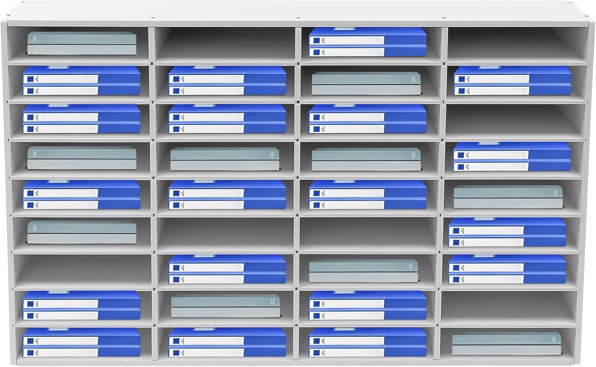 Documentenhouder met 36 vakken en afneembare scheidingswanden, sorteerder, brievenbak, documentenopslag voor A4-mappen, documenten, tijdschriften (wit)