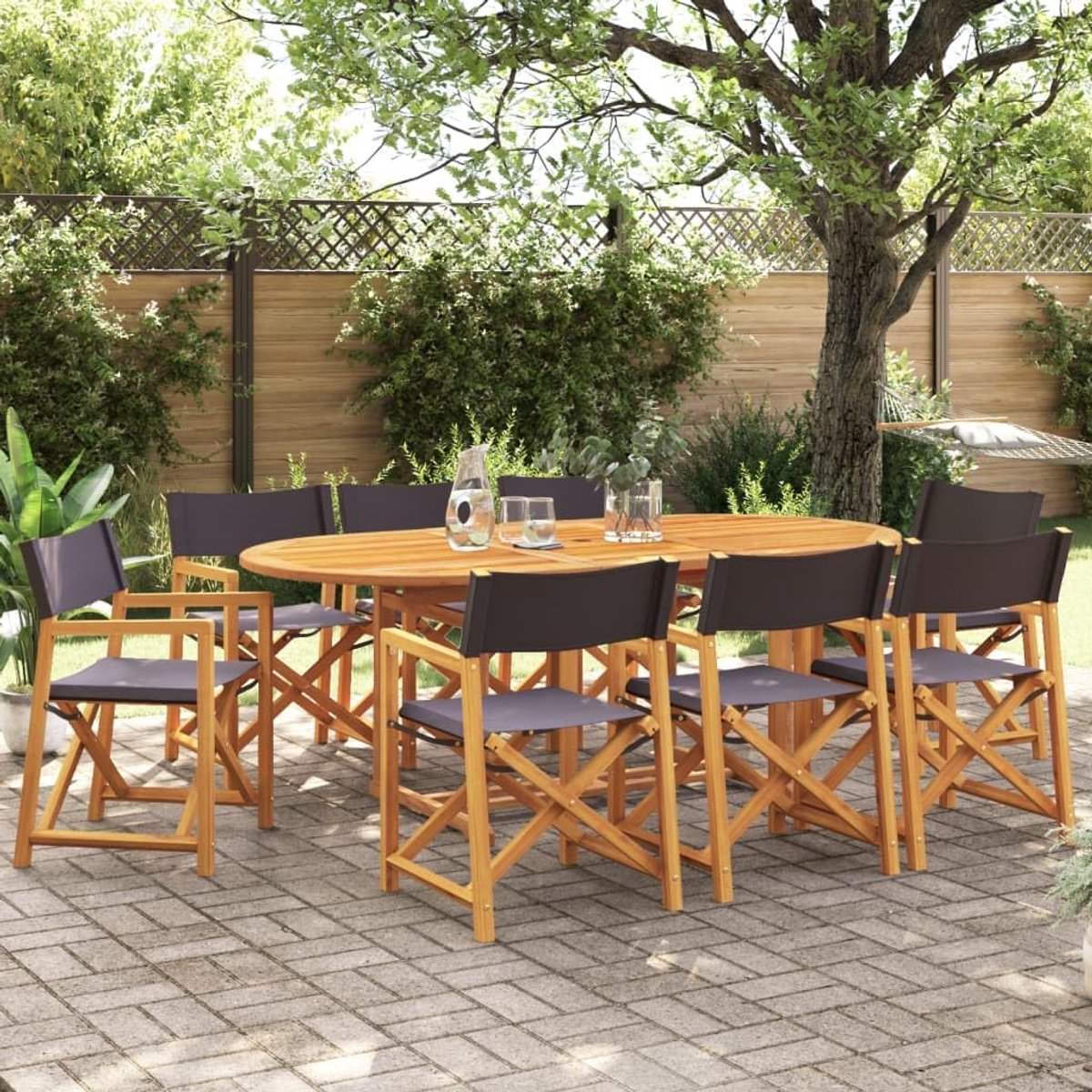 Inklapbare tuinstoelen, 8 stuks, donkergrijs van stof, stoel, buitenstoelen, eetkamerstoelen voor buiten, terrasstoelen, P3208921