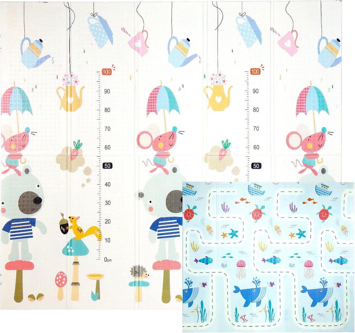 Omkeerbare speelmat, inklapbare kindermat, XPE-speelmat, opvouwbare speelmat, dubbelzijdige mat, waterdicht, niet giftig 196x175x1cm
