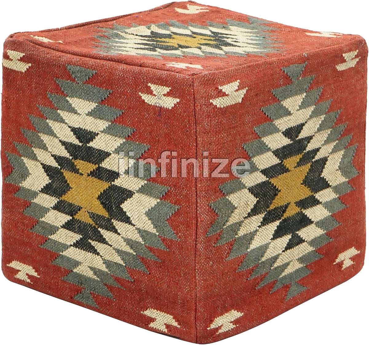 Ottoman pouf cover 18x18 inch - handgeweven wol-jute - stijlvolle voetsteun - SnelShoppen