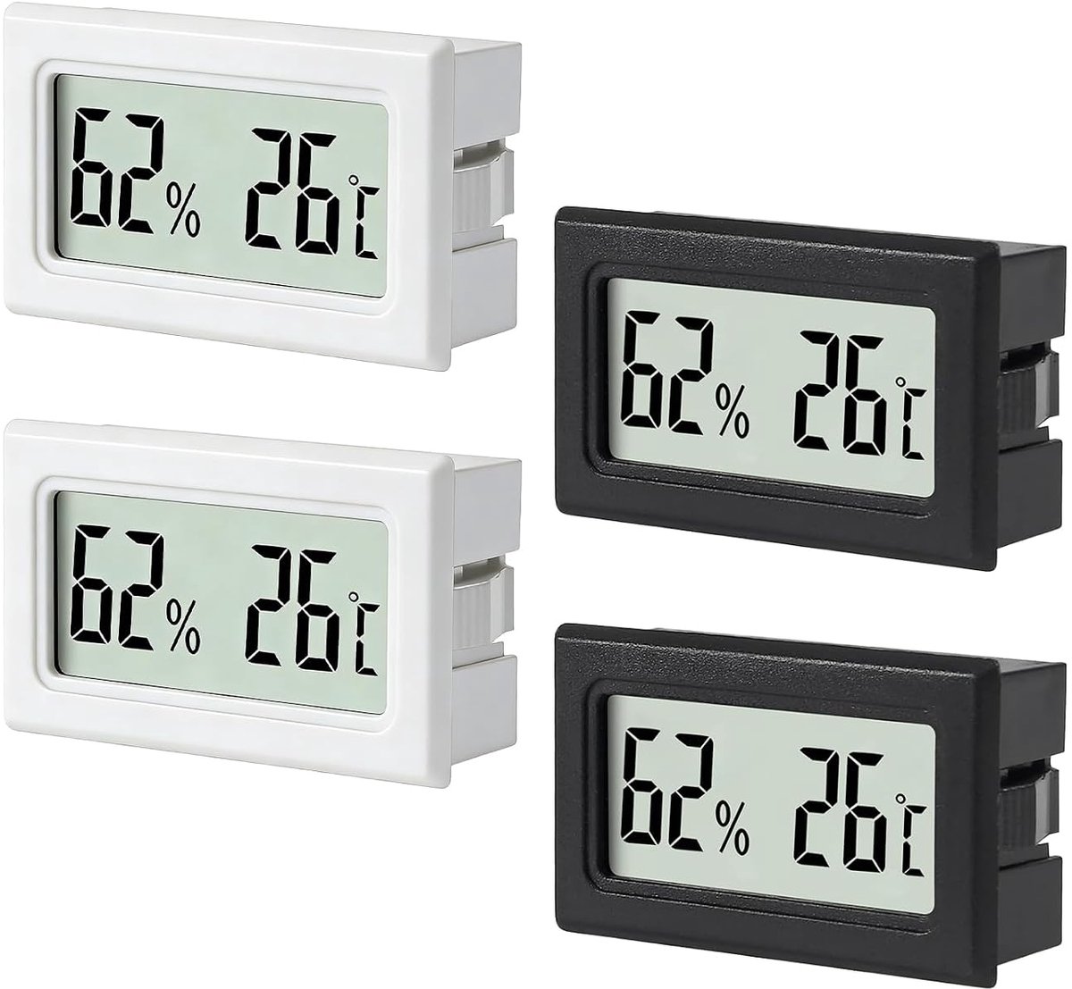 4 stuks hygrometer en thermometer voor binnen, hygrometer voor binnen met Lcd, mini-thermometer, hygrometer, geschikt voor binnen, kantoor, woonkamer en wijnkelder (zwart en wit)