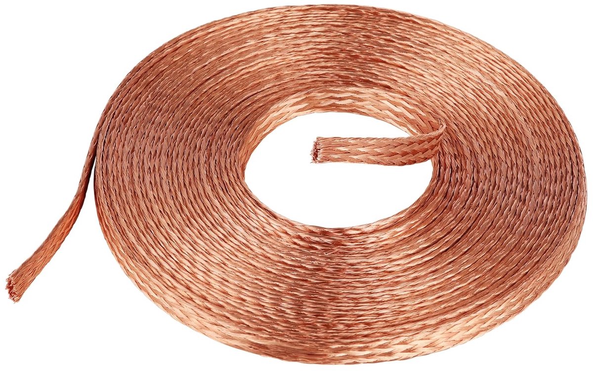 koperen gevlochten kabel, 6 m, blank koperen vlechtdraad, 8 mm, gevlochten mesh, plat, kopergevlochten aardkabel, 4 mm² voor aarding, elektrische aansluitingen