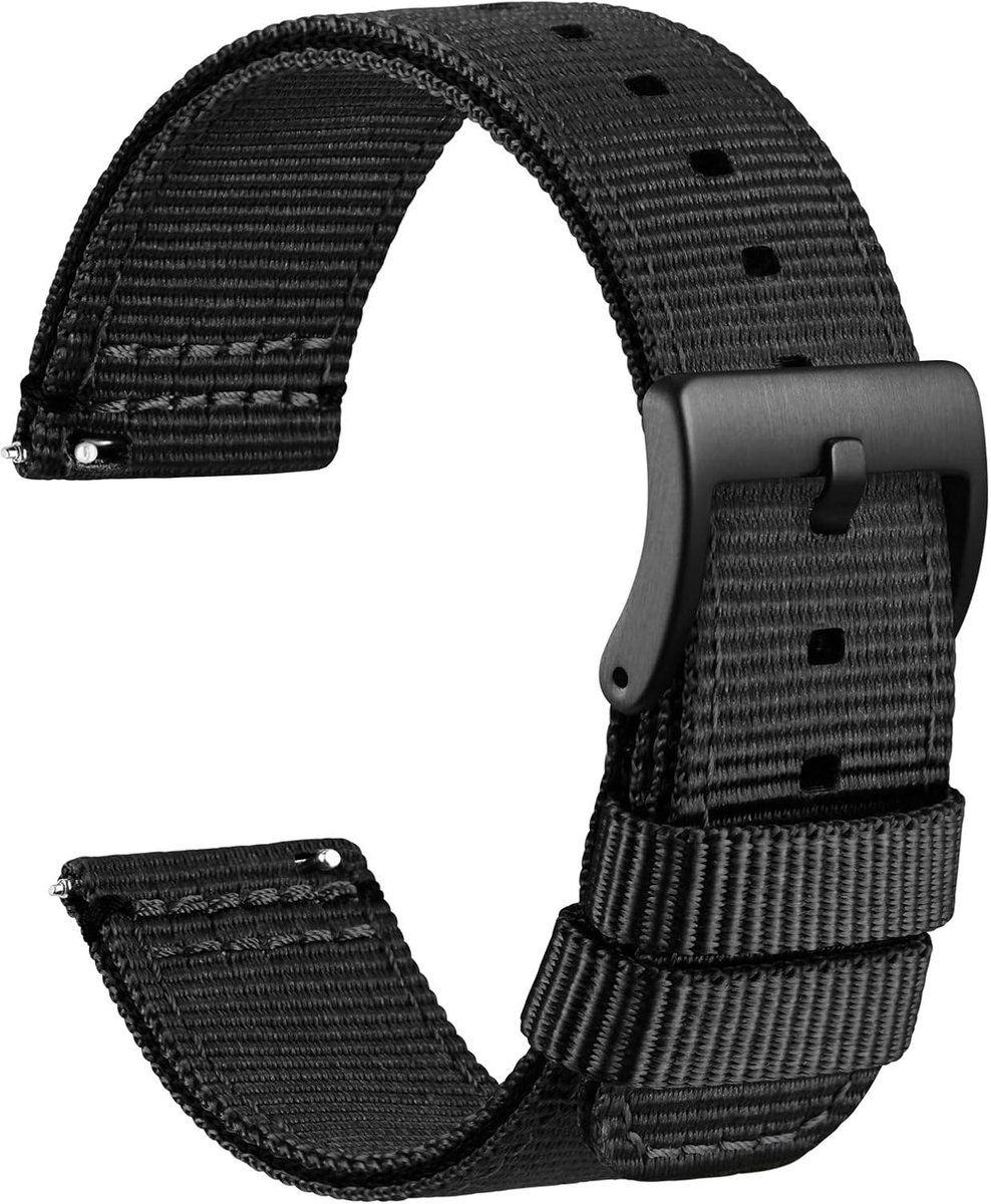 Nylon horlogebandje, contrastrijk geweven design, snelsluiting, roestvrijstalen gesp, 20 mm, 22 mm, 24 mm, 26 mm