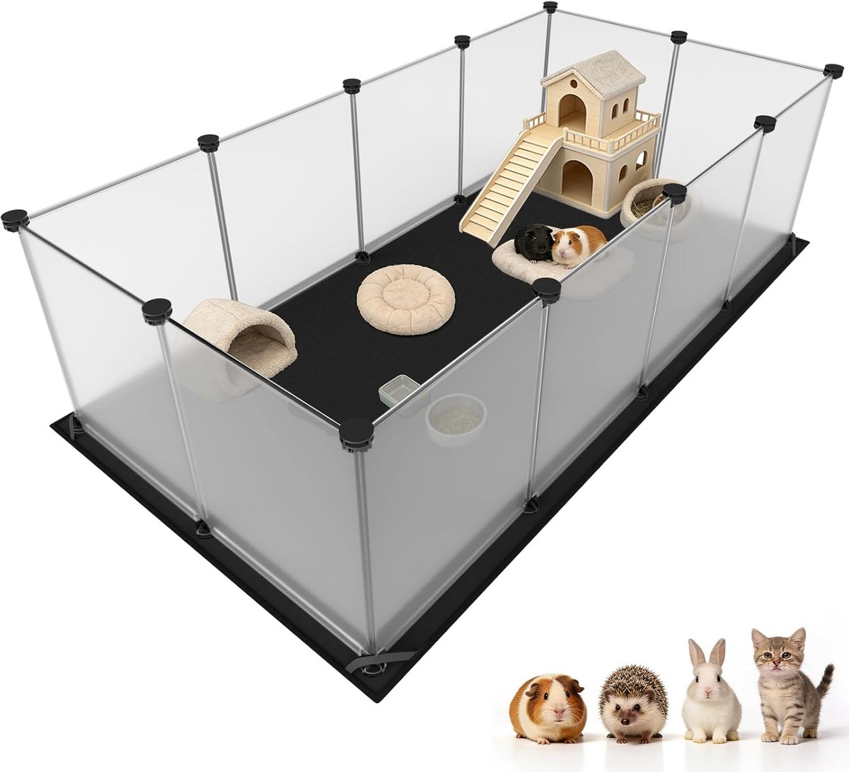 Dindia Varkenskooi met waterdichte bodem, 122 cm x 60 cm x 40 cm, hok voor kleine dieren, barrière voor huisdieren voor binnen en buiten (transparant)