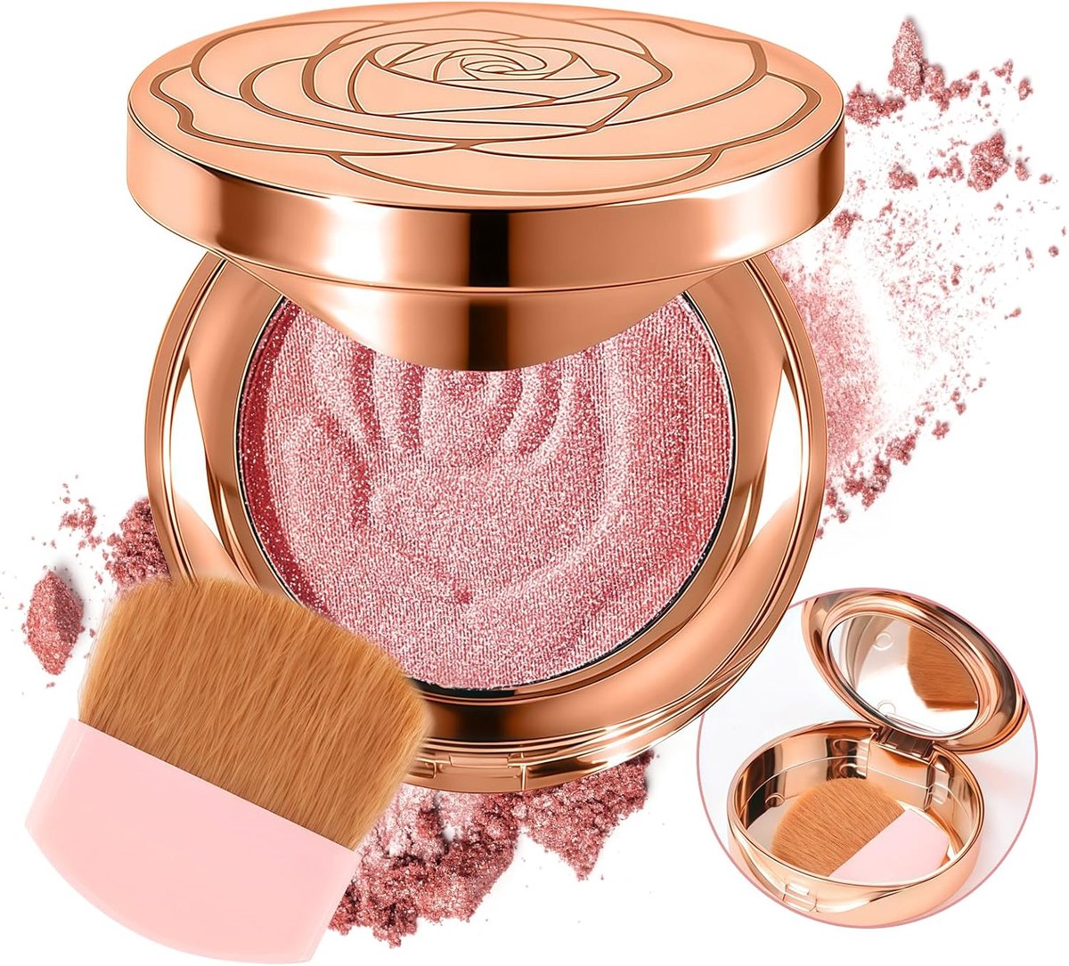 Blush Palette, Blush Powder Shimmering Bronzer,01 | Blush Powde Makeup with Mirror and Blush, Long-lasting Highly Pigmented Blusher for Cheeks Eyeshadow Highlighter,Orange Pink