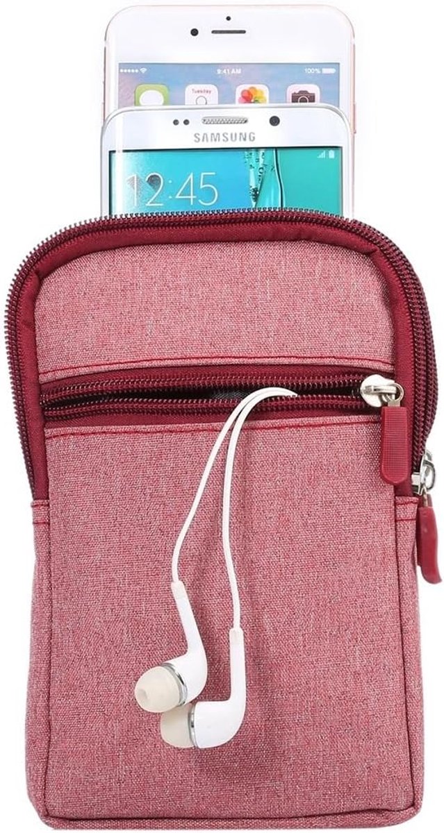 Multifunctionele Verticale Strepen Pouch Bag Case Ritssluiting Karabijnhaak voor CASPER Via M4 (2019) - Rood (17 x 10,5 cm)