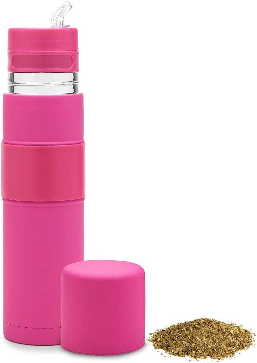 - Roestvrij Staal Automate - Thermo, Mate Cup en Bombilla Alles in één - U hoeft niet elke keer bij te vullen als u wilt drinken (Fuchsia)