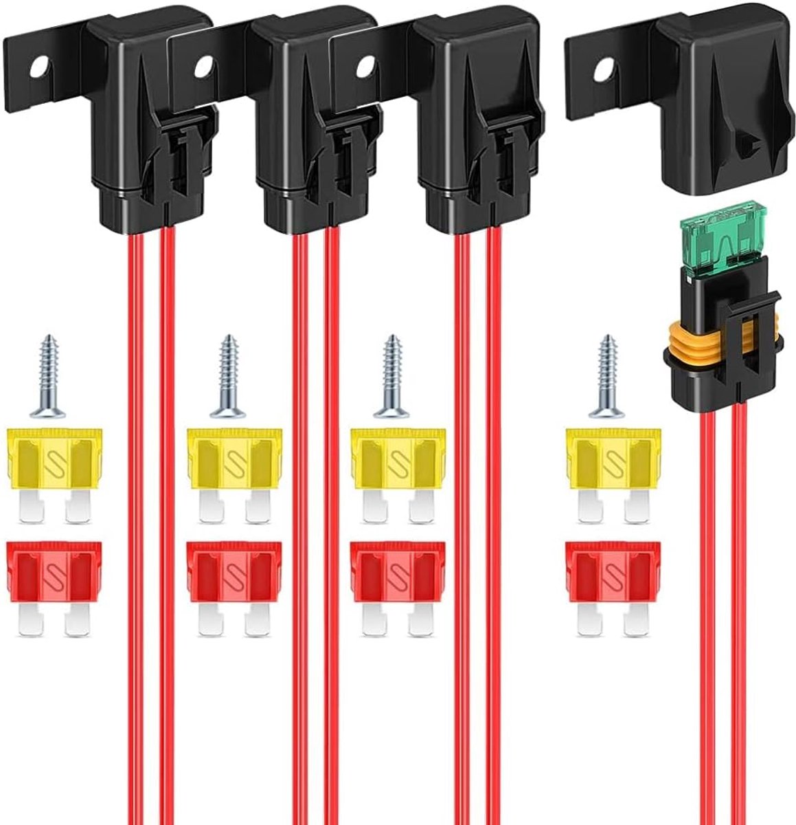 Inline Zekeringhouder, 4Stuks IP67 Waterdichte 12AWG Kabelboom ATC/ATO 20A/30A/40A Meszekeringhouder voor Voertuig, Marine, Heavy-duty Busvoedingssysteem(Patent No. 015025843)
