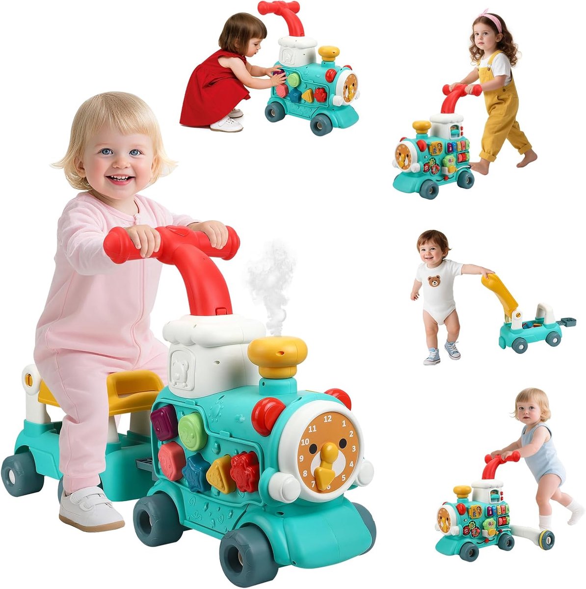 5-in-1 loophulp, multifunctionele loopwagen voor baby's met Montessori-speelgoed en muziek, babycadeau voor jongens en meisjes, voor baby's vanaf 6 maanden
