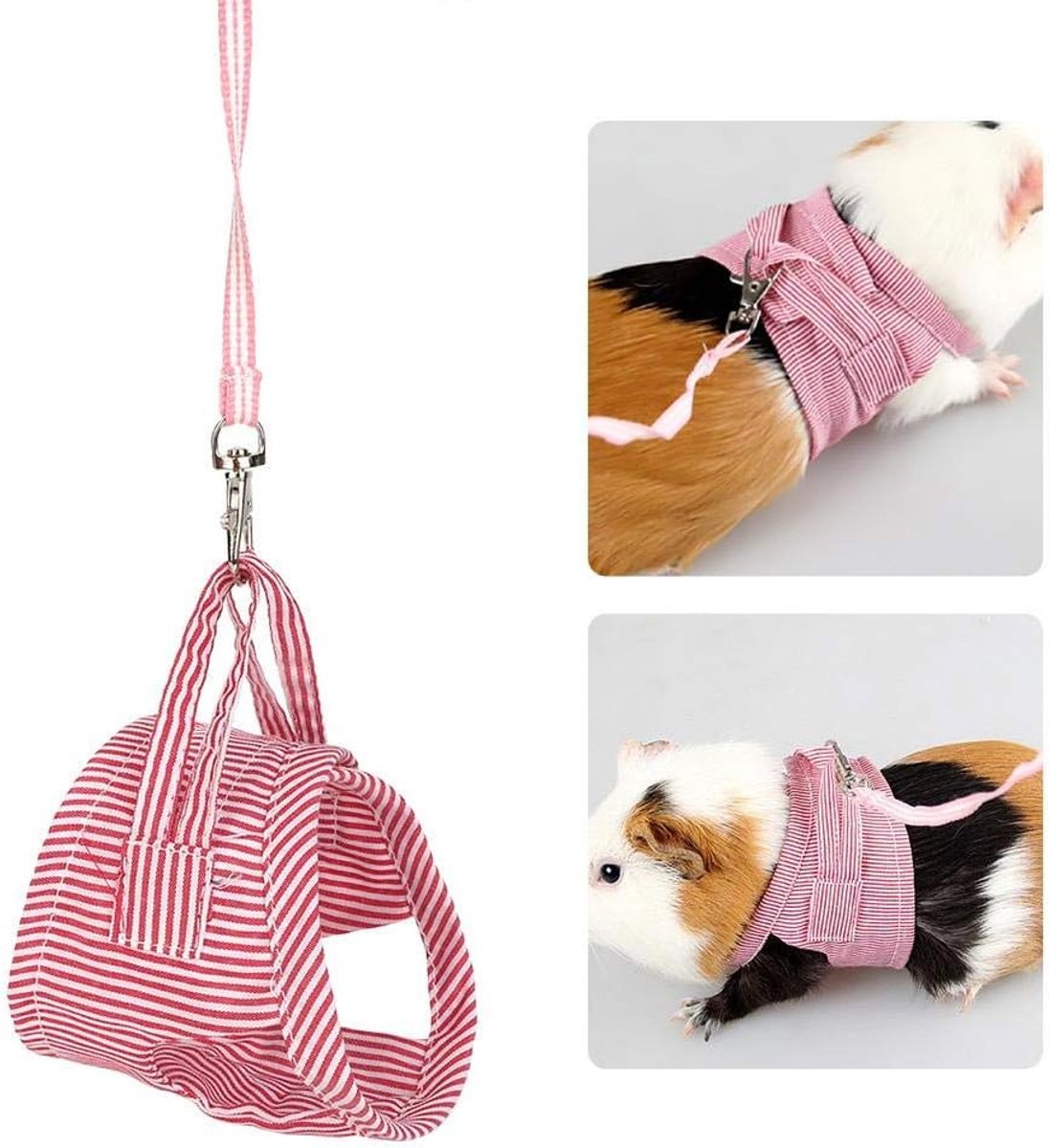 Huisdier Vest en Riem Set voor Kleine Dieren, Ademend Outdoor Wandelvest voor Cavia, Konijn, Fret en Egel, Veilige Ontsnappingsbestendige Harnas, Rood, Maat L