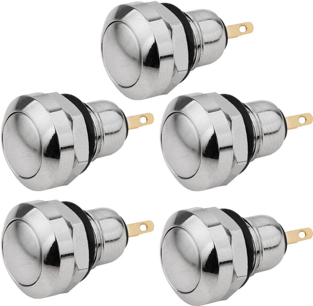 Momentane drukknopschakelaar, waterdicht, zilverpunt, 8 mm, mini micro rond, DC36 V/2 A, zelf-reset voor Power Start deurbel, gouden voet, 5 stuks