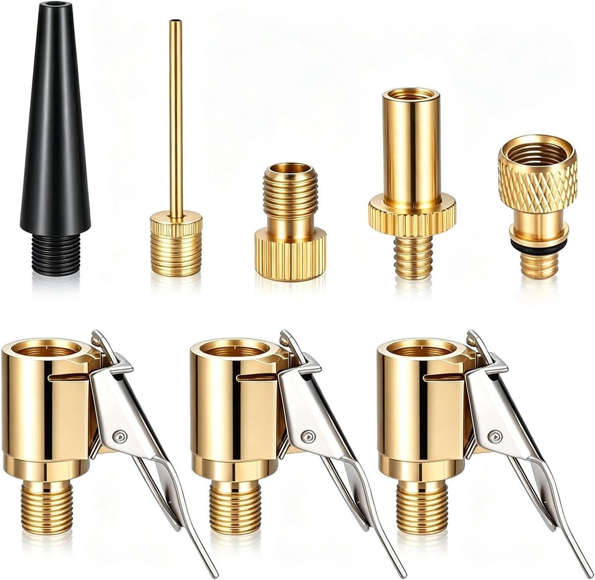 8 stuks multifunctionele ventieladapterset voor Bosch EasyPump, luchtpompaccessoires, Franse ventieladapter, autoventieladapter, fietsventieladapter, balnaald en Air Chuck van messing