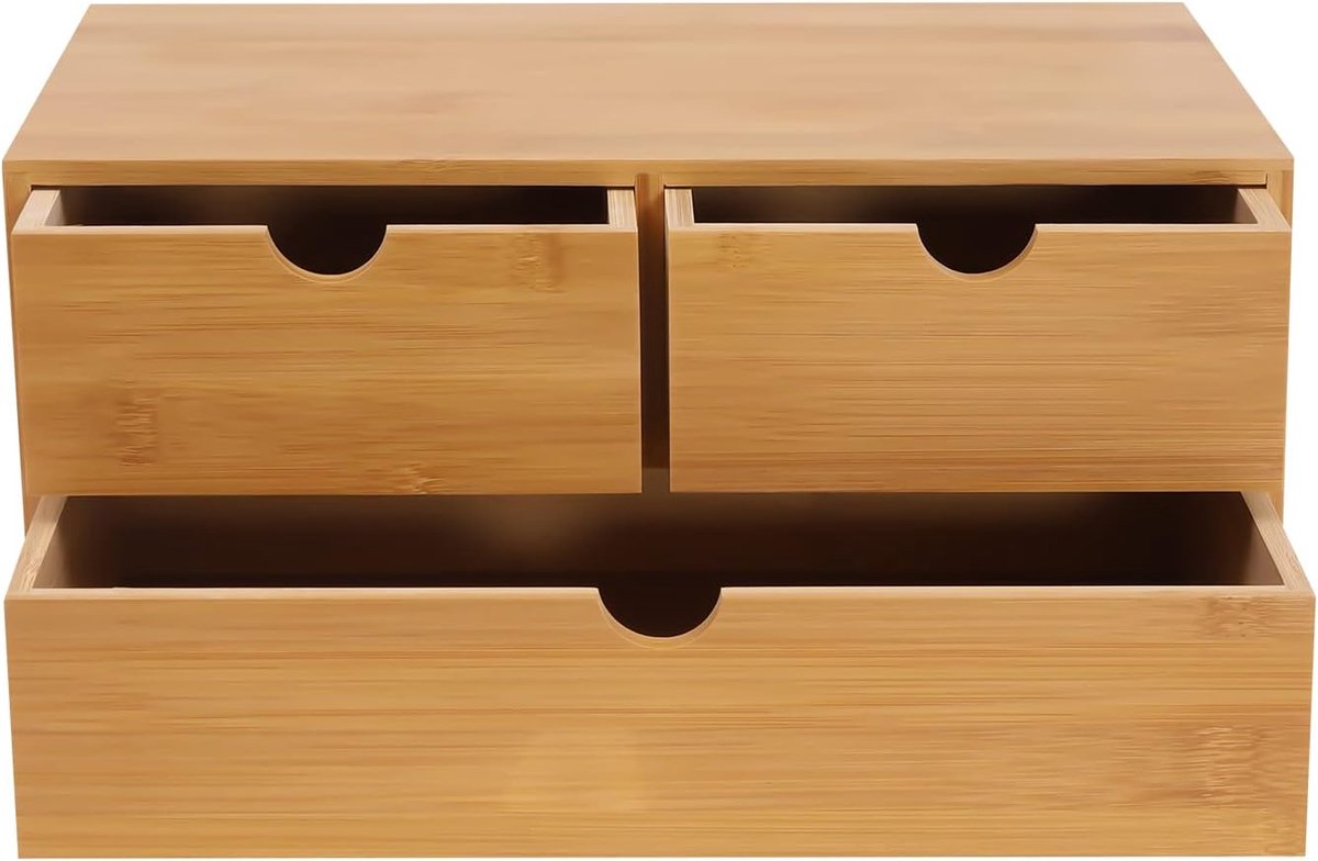 Bureau-organizer met 3 laden, desktop-opbergdoos, bamboe ladebox voor kantoor