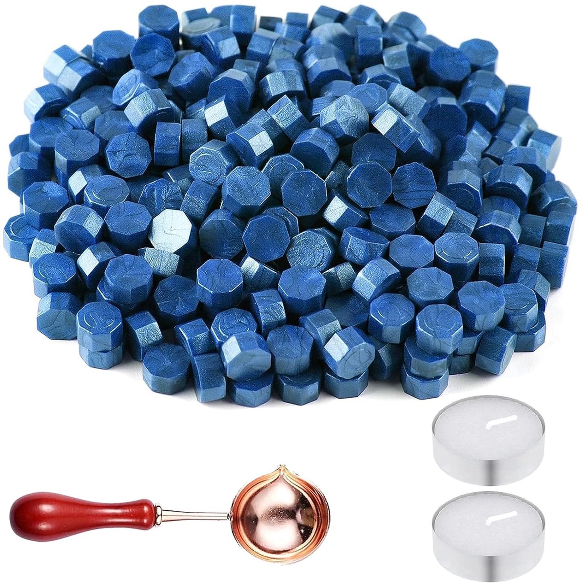 400 stuks zegelwaskralen - Blauw - Achthoekige zegelwaskralen - Voor geschenkverpakkingen, huwelijksuitnodigingen - Persoonlijke enveloppen - Blauw