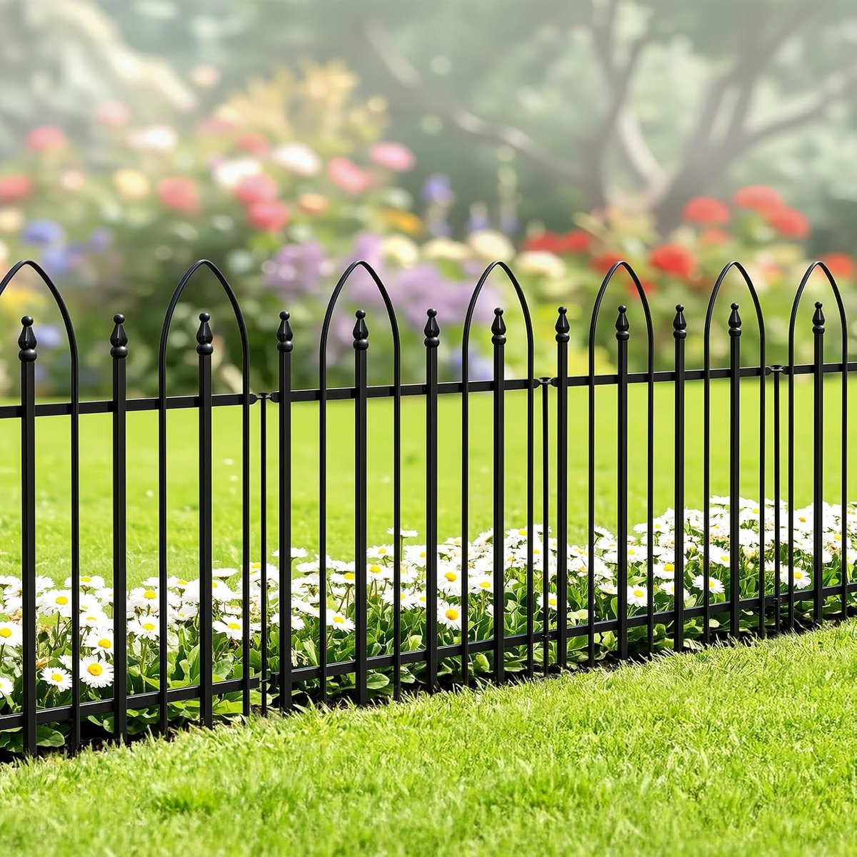 Metalen decoratieve tuinomheining, opvouwbaar tuinhek, landschapsafscheiding voor hond, huisdier, bloembed, tuin en dierenbarrière (24" x 24")