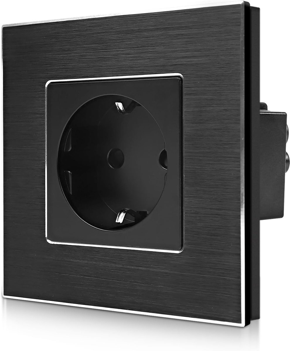 Aluminium Inbouwstopcontact met USB, Dubbel Stopcontact in Zwart