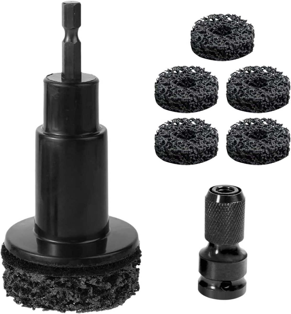 5 stuks roestverwijderaar voor wielbouten, reinigingsgereedschap, wielnaafreinigingsgereedschap, wielnaafslijper, wielbouten en wielnaafslijper, inclusief 5 pads en een velgenreinigingsgereedschap.