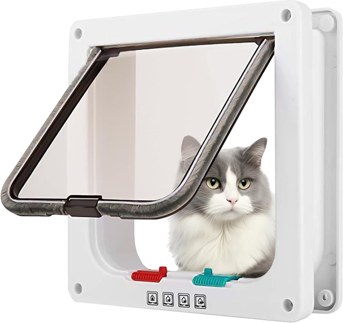 1 stuk huisdiereningang en uitgang, twee-weg deur, eenvoudige hondendeur, regelbare schakelrichting, kattendeur, geschikt voor binnendeurbekleding, ramen en muren (wit)