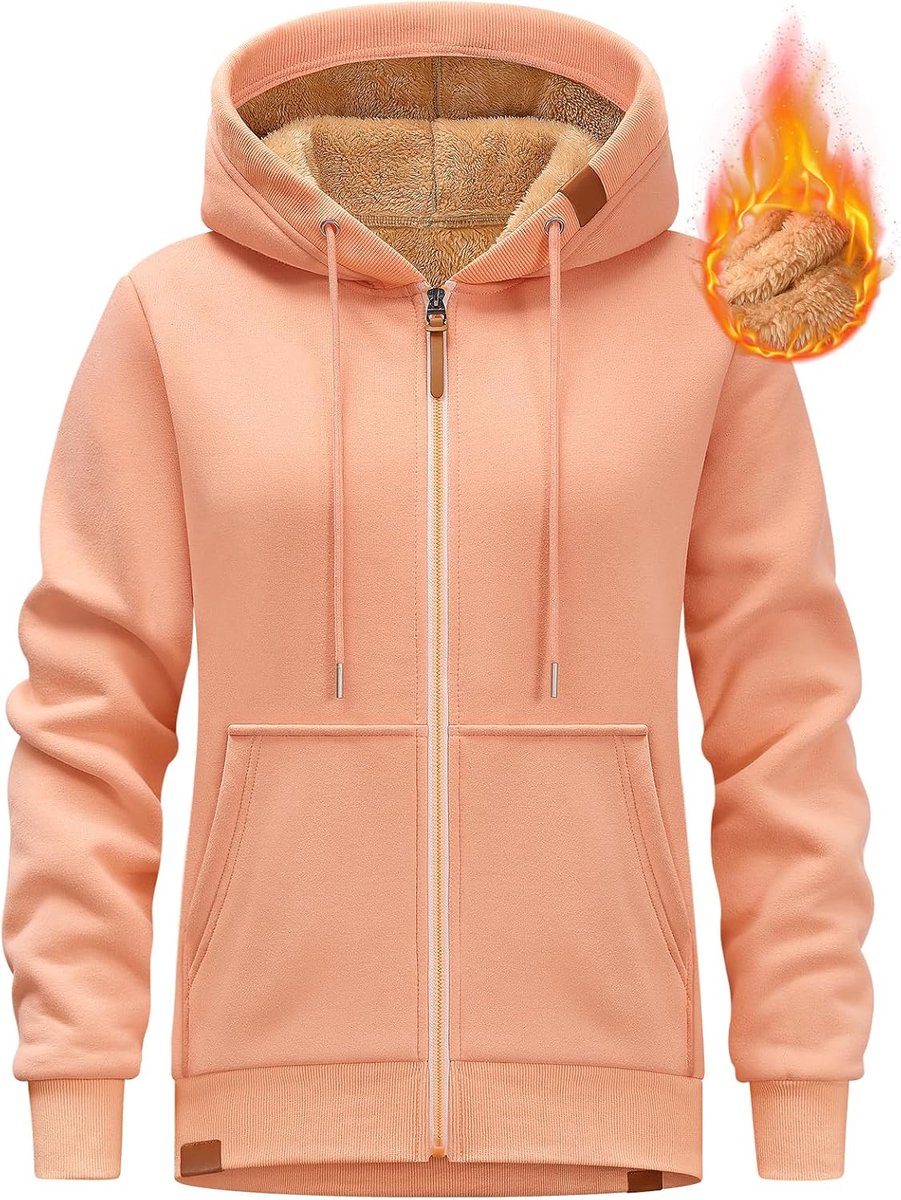 Hoodies voor dames fleece jas - fleece gevoerde ritssluiting winter warme sherpa lange mouwen verwarmde hoodie dames sweatshirts casual losse jas uitloper met zakken