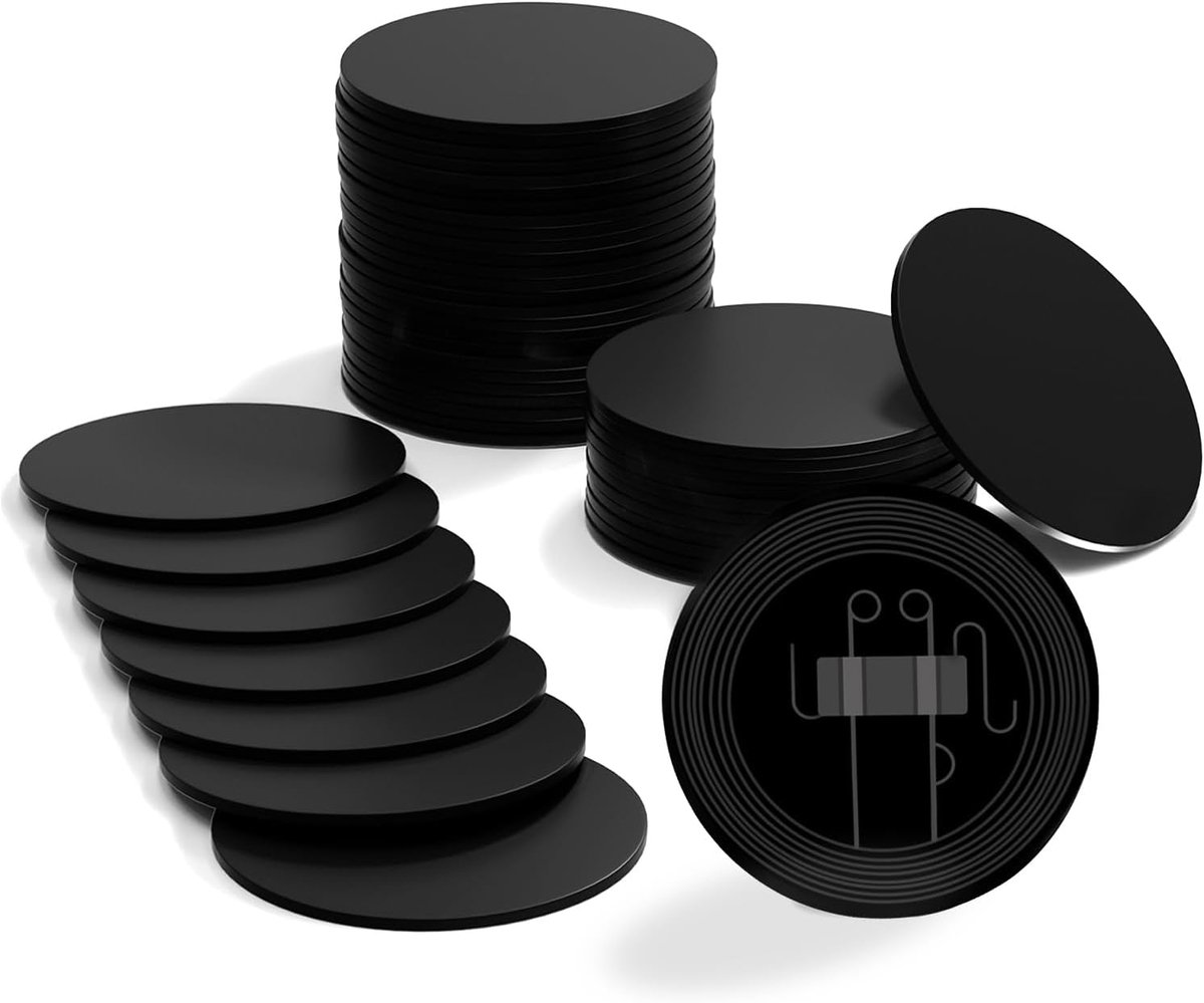 50 stuks NFC-tags, zwarte NFC215 tags, programmeerbare PVC NTAG215 tags, rond, 25 mm, 504 bytes geheugen voor Android en iPhone en alle NFC-compatibele apparaten
