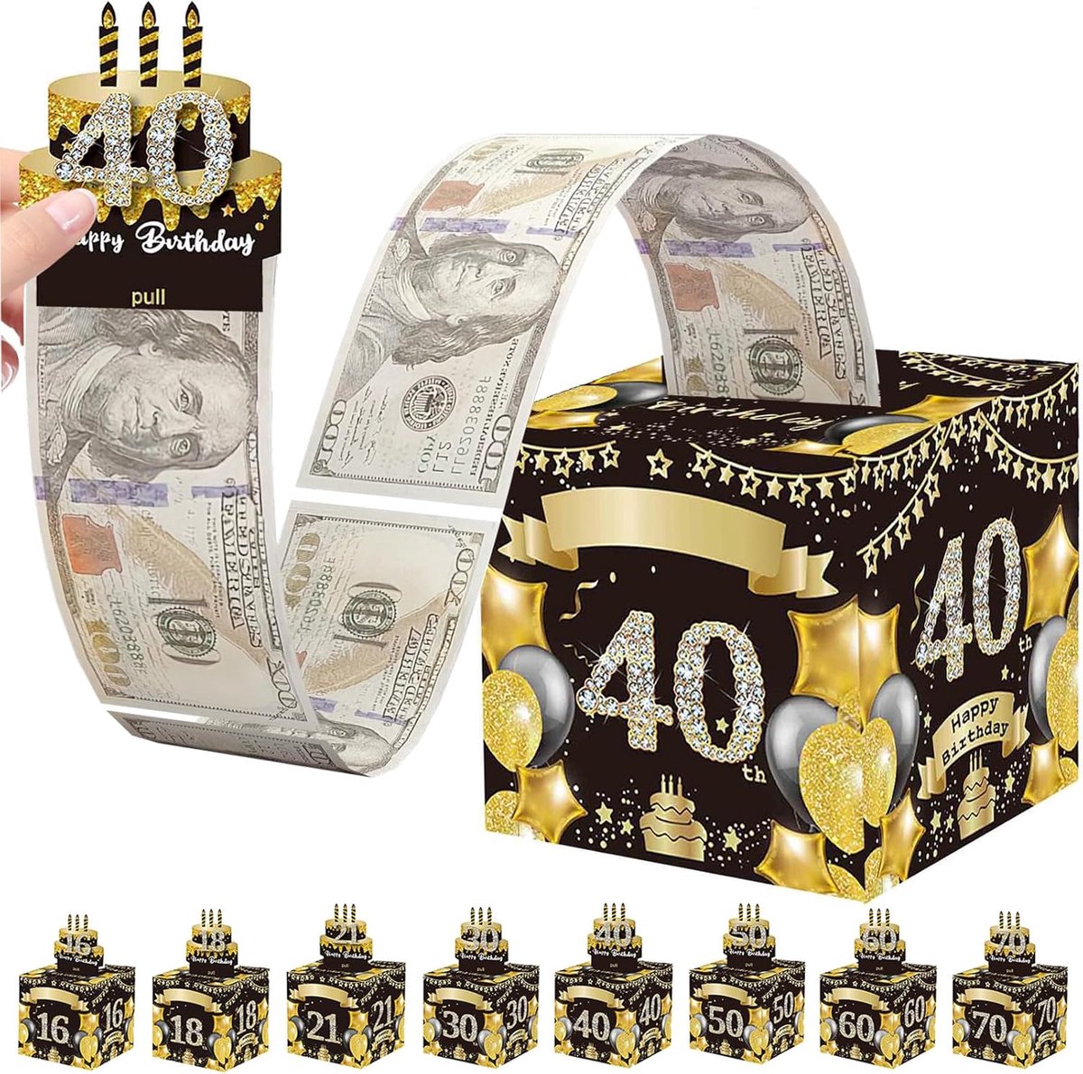 40e Verjaardagsgeldbox Cash Gift Pull, Gelduittrekbox 40e Verjaardagsgeldpresentatiebox voor Cash Gifts, Grappige Gelduittrekbox Geldgeschenkbox voor Mannen Vrouwen Volwassenen