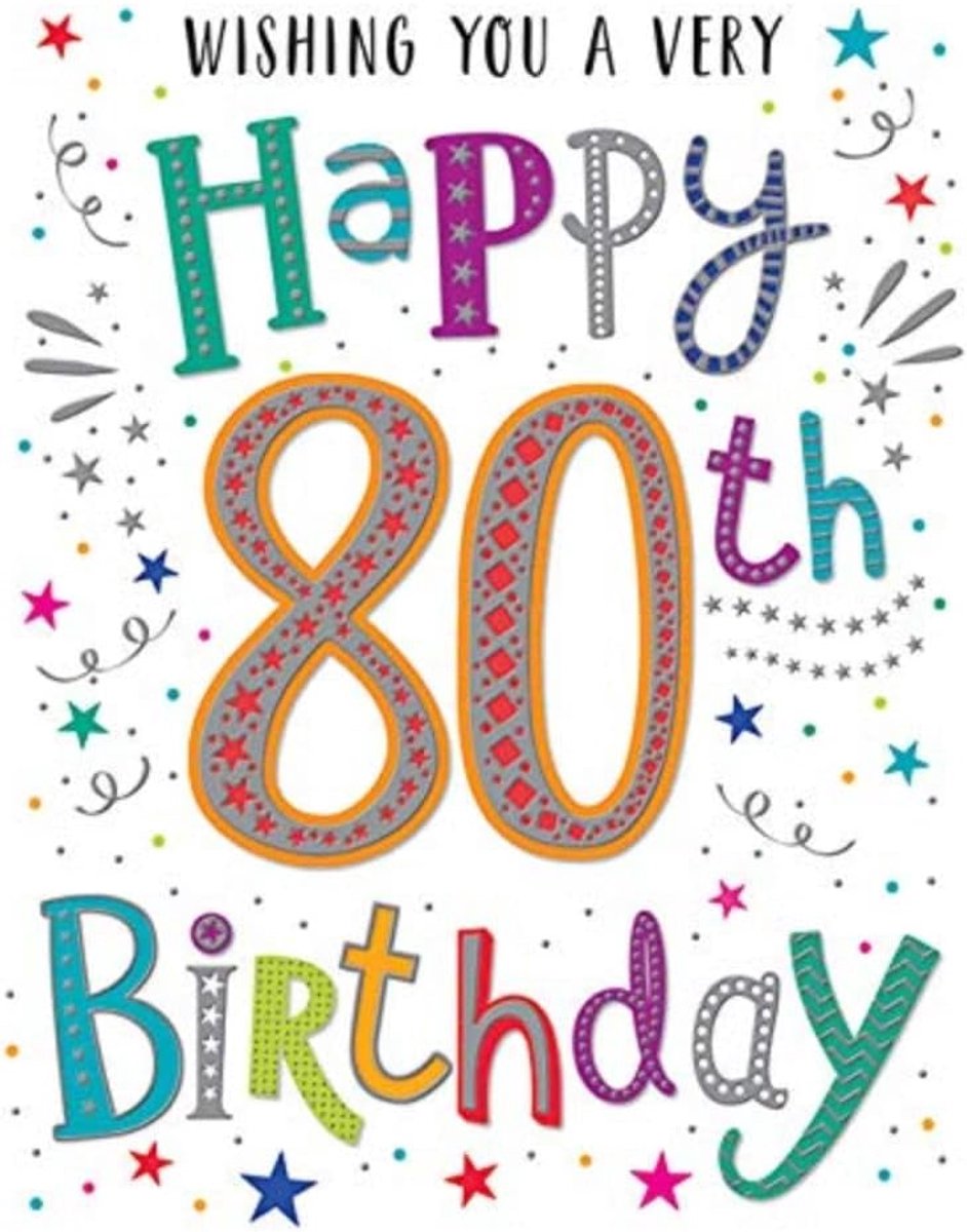 Greetings Modern Milestone Age Happy Birthday Card 80th - Regal Publishing, oranje|grijs|roze|groen, 8 x 6 inch