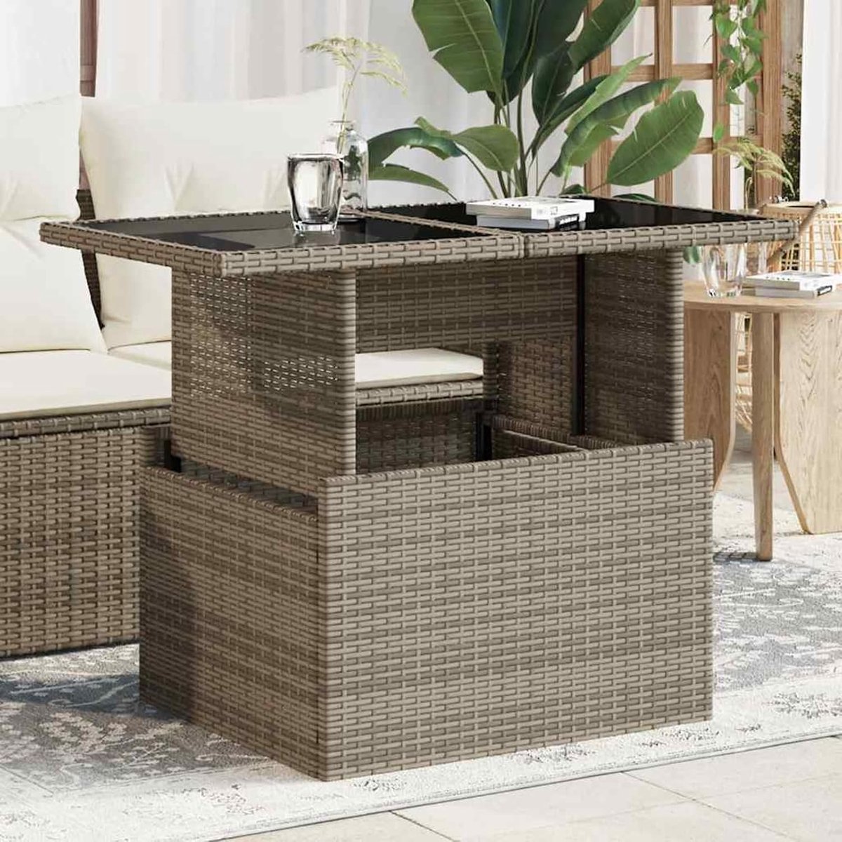 Tuintafel met verstelbare glasplaat, grijs, 100x55x44/73 cm - UV-bestendig, voor outdoor genot Model366121