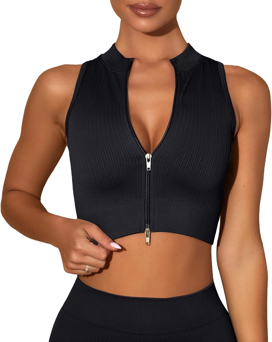 Crop Top Sport Dames Fitness Sluiting Tank Top Sport Strak Kort Naadloos Geribbelde voor Gym Training S-L