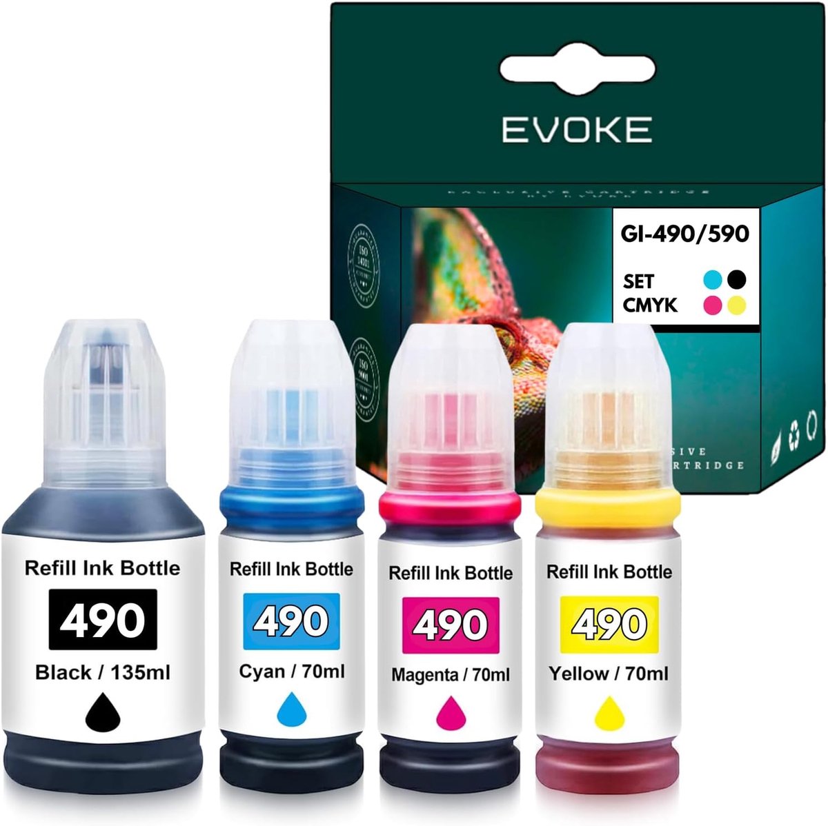 Inktset EVOKE 490 XL - CMYK Kit 345ml - Geschikt voor Canon Pixma G1400 G1411 G2400 G2411 G3400 G3411 - SnelShoppen