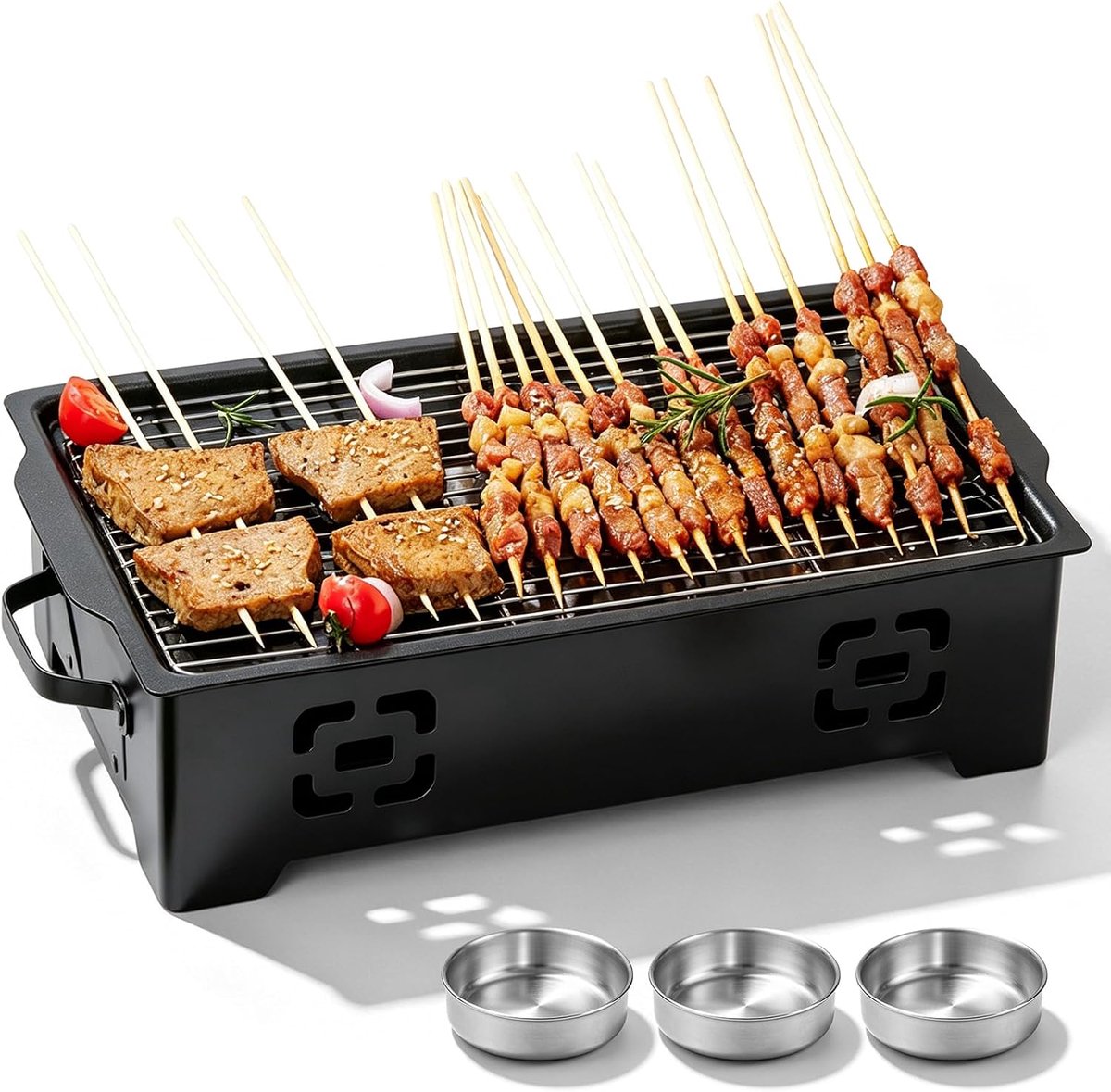 Warmhoudplaat voor grillen, BBQ, warmhoudplaat met grill-verwarmingsplaat, antiaanbaklaag, voedselwarmer voor barbecue-avonden, warmhoudplaat, theelicht voor tuin, outdoor (zwart)